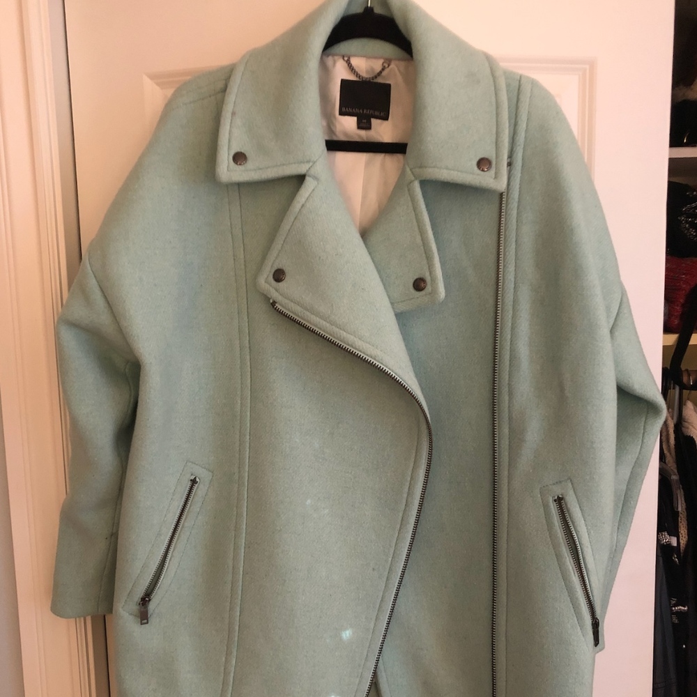 Light Blue Oversized Teal Motorcycle Style Coat